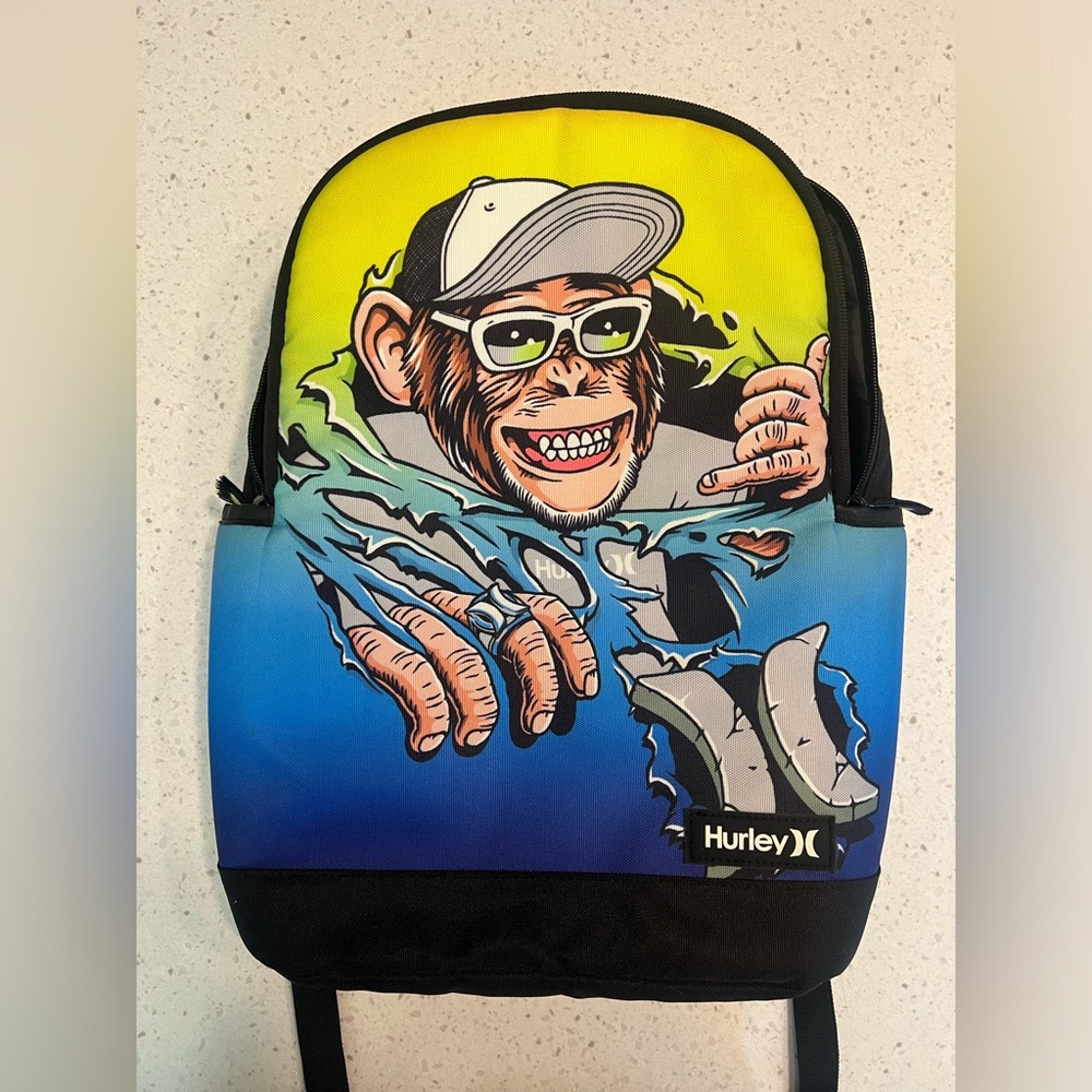 Hurley Yellow and Blue Graphic Backpack